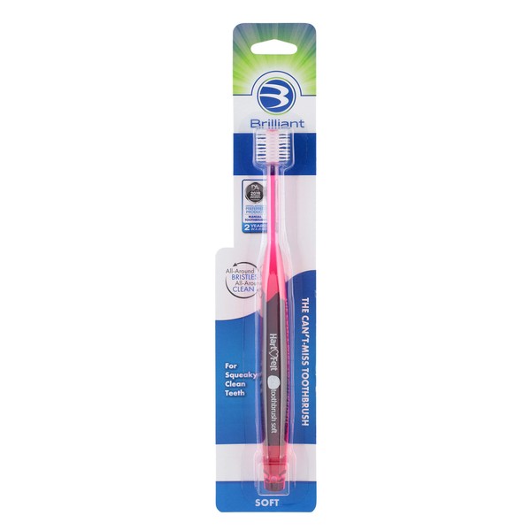 Brilliant Soft Toothbrush for Adults - With Over 14,000 360 Degree Micro-Fine, Rounded-Tip Bristles for Easy & Effective Cleaning, Red, 1 Count
