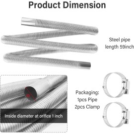Unbranded 59" Diesel Heater Exhaust Pipe1" ID Stainless Steel Flexible Exhaust Tubing w...