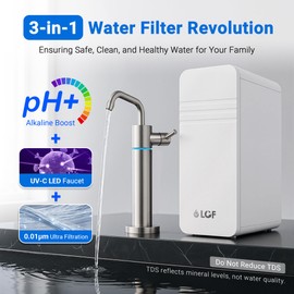 LCF 0.01μm Ultra-Filtration Under Sink Water Filter System, 3-Stage Alkaline Mineral pH+ Water Purifier, LED UV͎ Ultrąviolët SUS304 Faucet, Reduces up to 99.9% of Baçtёria, Bad Taste & Chlorine