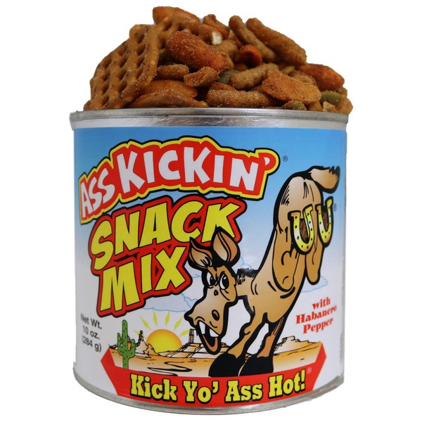 ASS KICKIN’ Habanero Pepper Spicy Hot Peanut Snack Mix – 10 oz - Hot Peanuts, Cashews, Rice Crackers, Sesame Sticks and Pretzels - Ultimate Spicy Gourmet Gift Peanuts - Try if you dare!