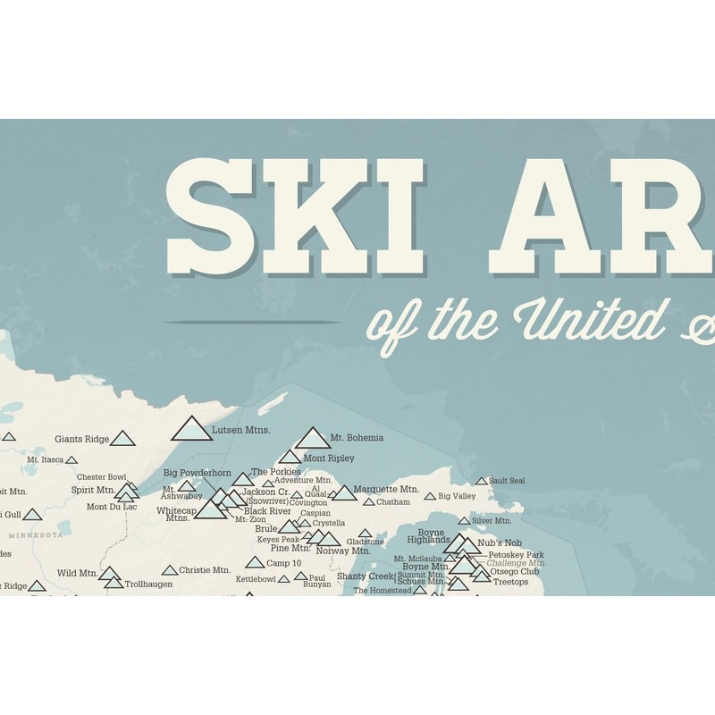 US Ski Resorts 24x36 Poster (Beige & Opal Blue |