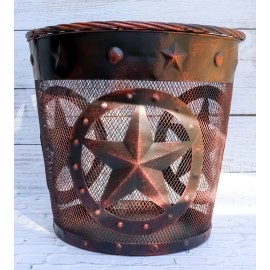 Ebros Gift Rustic Western Lone Stars With Braided Metal Rope Trim Wire Waste Basket Bin