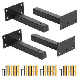 Faankiton 4 Pieces Heavy Duty Shelf Brackets, Floating Shelf Bracket, Industrial Black Shelf Brackets, Wall Mounted Industrial Metal Shelving Supports, 20mm Thick, Load Capacity: 40-60Kg (6 Inches)