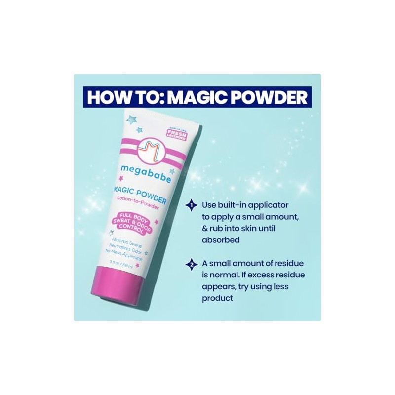 Megababe Magic Powder, absorbente de sudor y olor, sin talco,