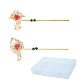Pack of 2 Bansuri Bansi Decorative Brass God Accessories Laddu Gopal Metal Flutes Small Size for Ladoo Gopal Meenakari and Rhinestone Flutes Festival Janmashtami [Small(Size:-2" Inches Each)]