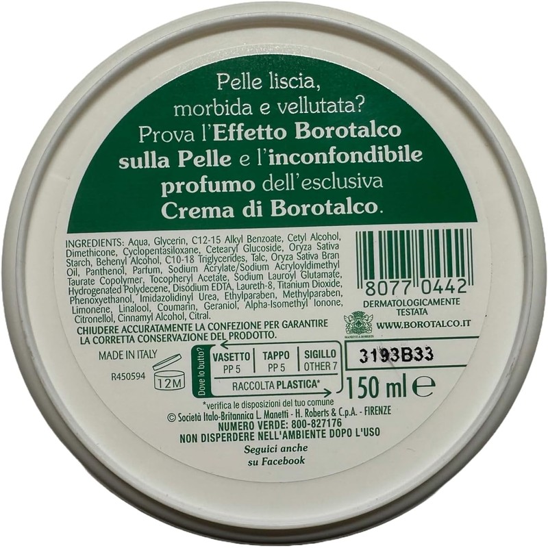 6x Borotalco Velvet Body Cream Moisturiser for Smooth Soft Skin