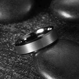 King Will 7mm Tungsten Carbide Ring for Men, Gunmetal Matte & Polished Comfort Fit, Size 13