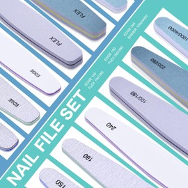 Nail File and Buffer Set, 6 Pcs Professional Nail File Kit for Acrylic and Natural Nails, 100/150/180/220/240/280/1000/4000 Grit Soft Nail Filer Gel Nail Files & buffers Filing Emery Board Home Salon