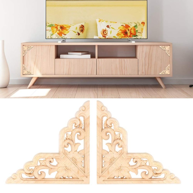 Wood Carved Corner Onlay Unpainted Door Applique for Home Furniture