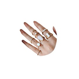 Vintage Knuckle Rings Set for Women Stackable Opal Midi Ring Pack Adjustable Boho Joint Finger Rings (Gold)