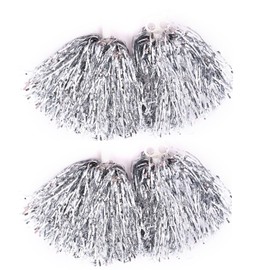 HIXNUG 2 Pairs Cheerleading Poms Plastic Hand Flower Football Basketball Cheering Props Cheer Dance Decoration for Sports Competition Festival Celebration Masquerade Ball Party (Silver)