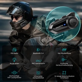 CHUANYUE R18 Motorcycle Intercom, Motorcycle Helmet Communication System for up to 10 Motorcycles with Range of 2000 m, Helmet Headset with HiFi/Music Sharing/FM/AI Language, Single Pack