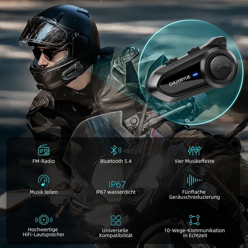 CHUANYUE R18 Motorcycle Intercom, Motorcycle Helmet Communication System for up