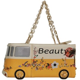 Lyuxhetaokdiq Women PU Leather Bus Shaped Chain Shoulder Bag Handbag Purse, Yellow