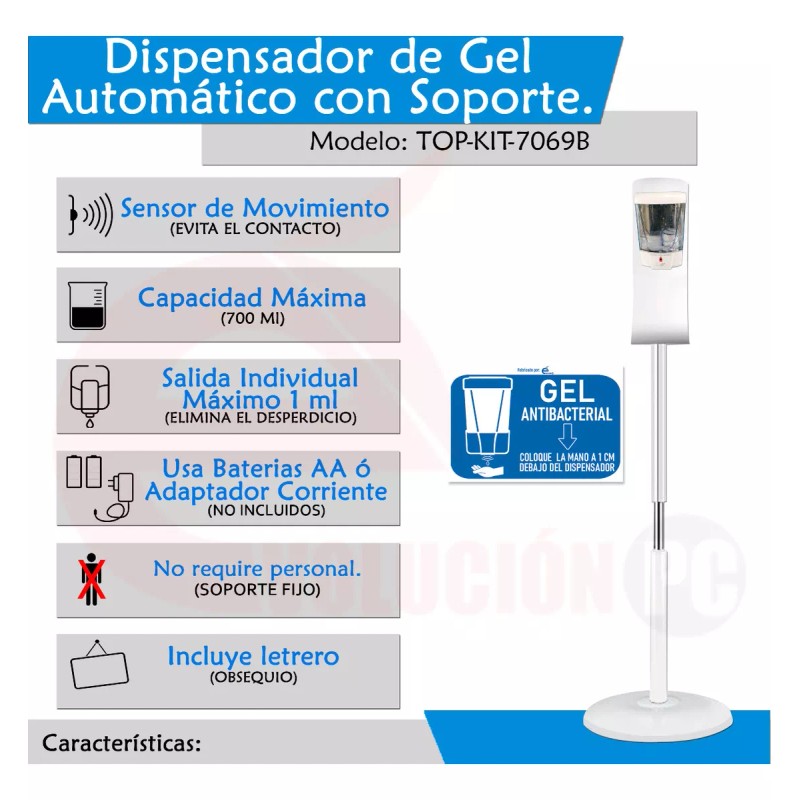 Seguridad Total Kit Despachador Gel Antibacterial + Pedestal Anticontacto V2