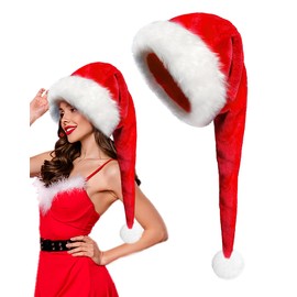 Long Santa Hat Christmas Hats for Adults Xmas Red Santa Hats Santa Claus Hat Velvet Christmas Hats for Adults Keep Warm Winter Christmas Costume