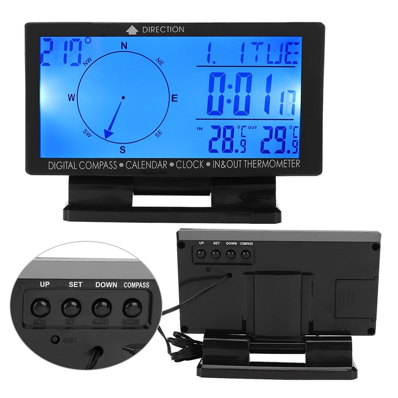 CD60 Multifunctional Digital Car Automobile Thermometer Gauge with Time Navigation