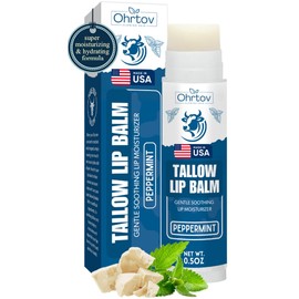 Beef Tallow Lip Balm – Natural Tallow Beeswax Chapstick – Hydrating Moisturizer Grass Fed Bison Tallow Balm Lip Care – Soothes Chapped, Dry Lips, Sensitive Skin – Long Lasting & Vitamin Rich USA-Made