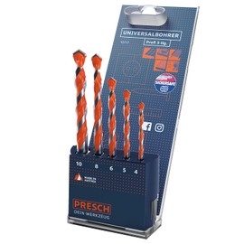 Presch Universal Drill Bit Set Professional 5-Piece Carbide Multi-Purpose Drill Bit for Metal, Wood, Concrete, Masonry, Tiles, Plastic and Much More Carbide Drill Bit Set with Cylinder Shaft Diameter 4-10 mm