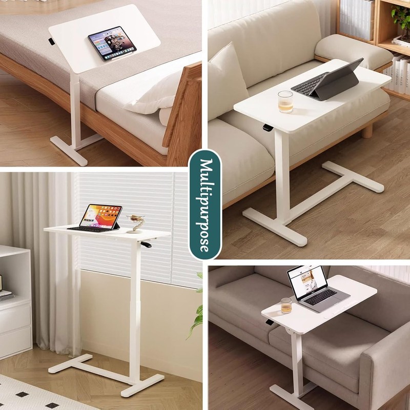 Mobile Standing Desk Adjustable Overbed Table, Pneumatic Height Adjustable Rolling