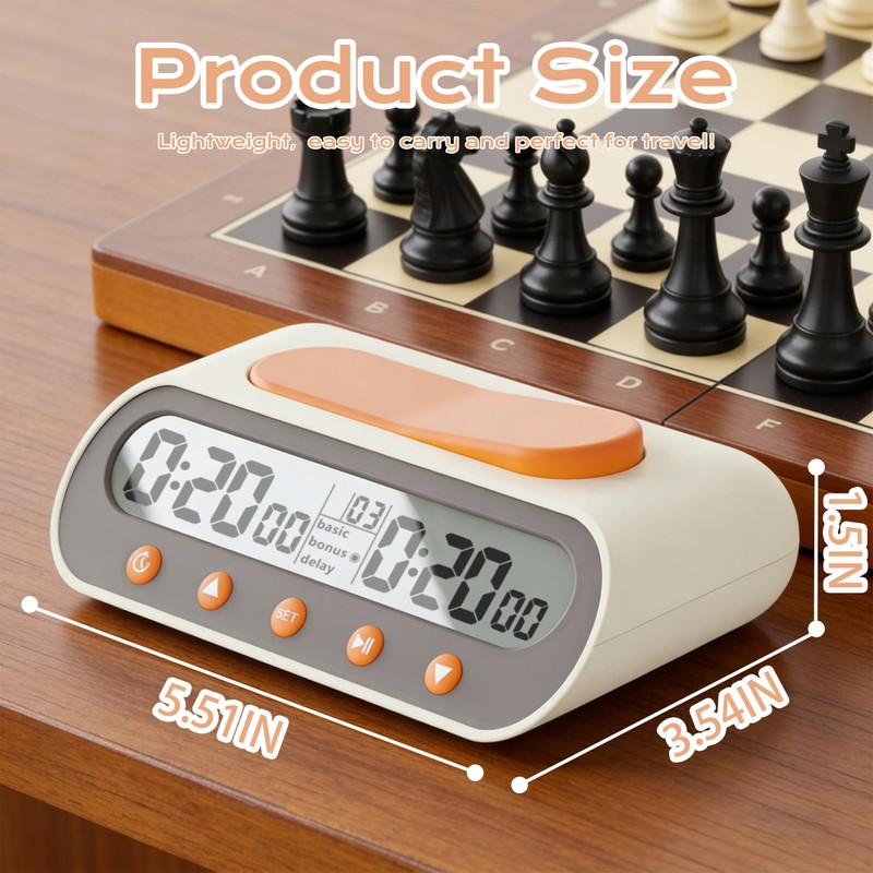 VINJOE Digital Chess Clock, Portable Professional Game Timer for Chess