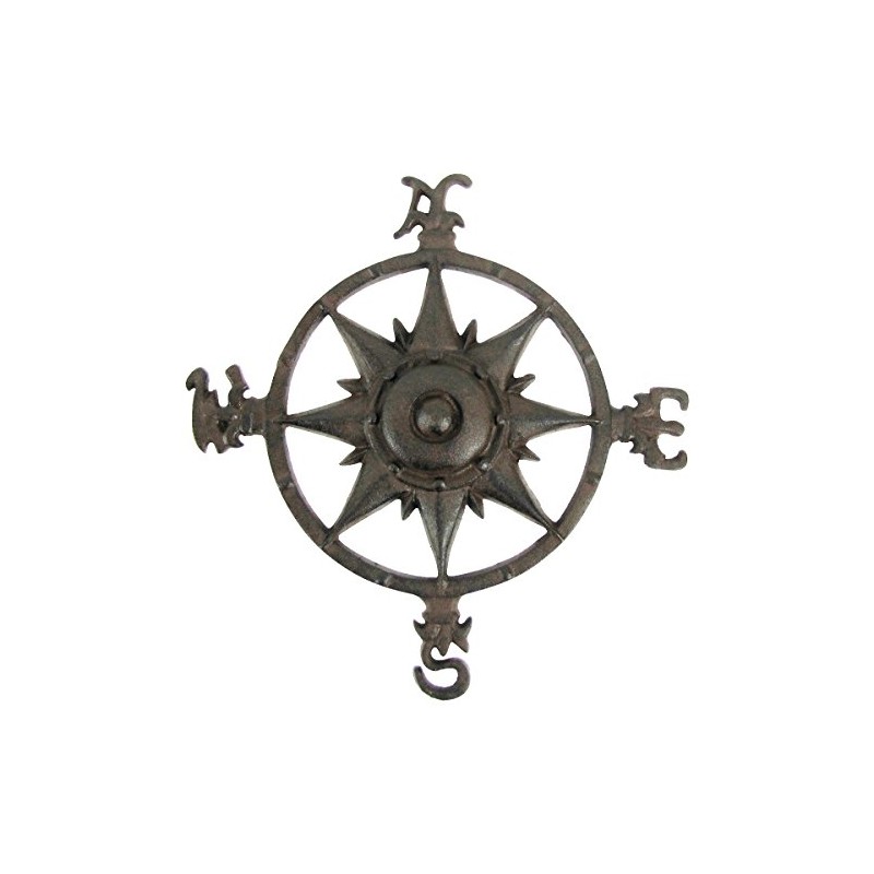 Rustic Cast Iron Rose Compass Nautical Beach House Wall Art