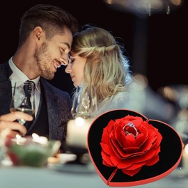 3D Rose Ring Box Valentine's Day Ring Box Pop Up Rose Ring Box Jewellery Boxes Gift Box Ring Box for Wedding Engagement Ring Valentine's Day