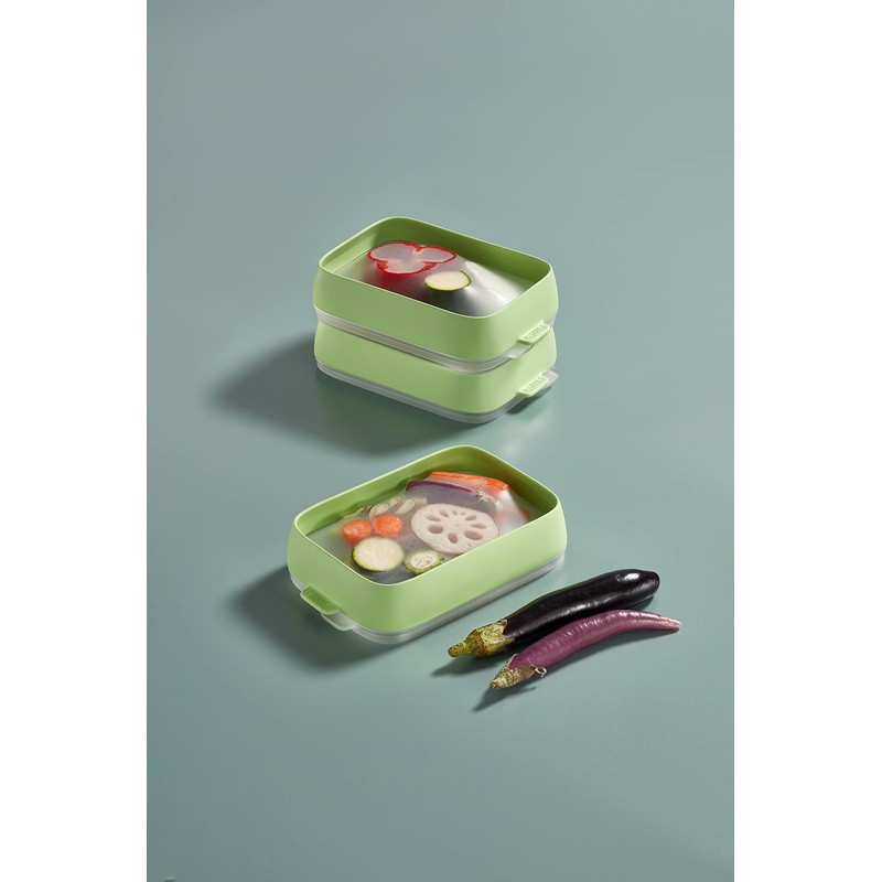 Lékué Set Seal Trays, wiederverwendbares Aufbewahrungsbehälter, 2 Stück, grün, 22x15x5