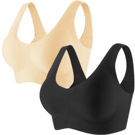 PRETTYWELL Sleep Bras, Seamless Wireless Invisible Thin Daily Bras, Comfy Soft Bras for Women, Leisure Everyday Bras for A to D Cup