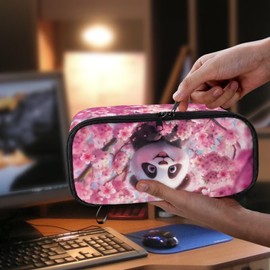 Dngkaoje Cherry Blossoms Panda Pencil Case for Kids Girls School Pencil Box Big Capacity Pen Bags Cute Animals Panda Elementary Middle School Pen Pouch Children Stationery Bag