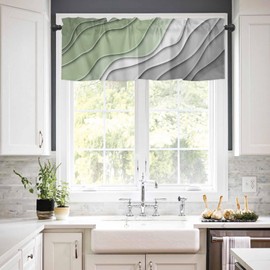 Sage Green Ombre Valance Curtain for Kithchen Windows Green and Grey Gradient Modern Abstract Geometric Valance Tier Curtain Rod Pocket Valances for Bedroom/Living Room/Bathroom, 1 Panel, 60x18 Inch