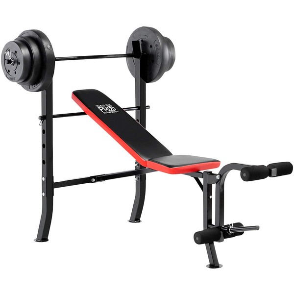 Marcy Pro Standard Weight Bench with 100 lbs Vinyl-Coated Weight Set PM-2084, Flat