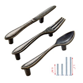 CENGOOD 3-Pack Cabinet Pulls Spoon Knife Fork Shape Door Handles Hole Center 3" Bronze
