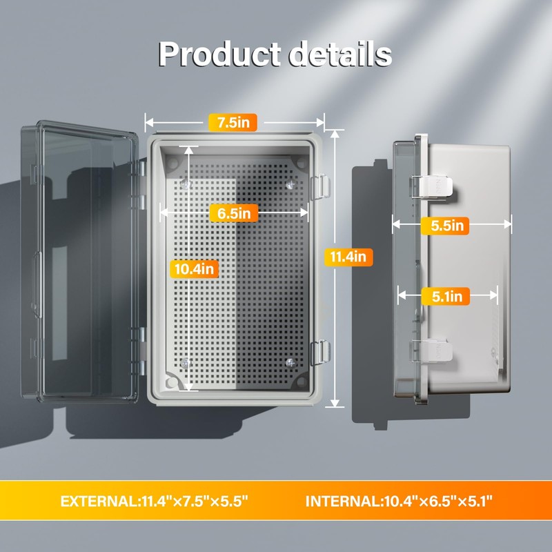 BSEED Waterproof Electrical Junction Box, Outdoor Enclosure with Hinged Cover,