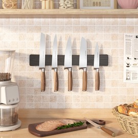Magnetic Knife Holder for Wall, 16" Acacia Wood No Drill Knife Magnet Strip Use as Tool Key Storage Knife Bar, Powerful Wall Mounted Magnetic Knife Rack for Refrigerator & Kitchen Utensil Organizer