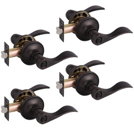 Gobrico 4 Pack Privacy Door Levers Keyless Interior Door Locksets Handlesets,Reversible Handles for Right/Left-Handed Doors,Drop Lever Style with Classic Round Rosette,Antique Oil Rubbed Bronze