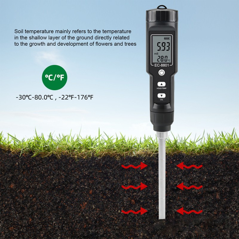 EC Tester with LCD Display Soil Conductivity Temperature Meter for