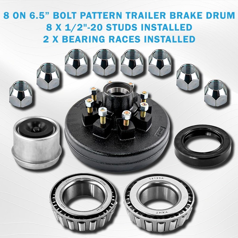 RigsNParts 8 on 6.5" Trailer Brake Drum Kit 12"x 2"
