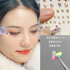 Rhinestone Stickers, Crystal, Sparkling, 3D, Glowing, Set of 4, Stars, Moon, Glitter, Teardrops, Face Stones, Facial Decoration, Nail Decoration Parts, DIY Supplies, Self-adsorption, No Glue Required