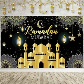 Ramadan Mubarak Decoration Ramadan Mubarak Background Banner 180 x 110 cm Muslim Background Banner for Eid Decoration Eid Al Fitr Party Accessories