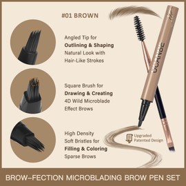 UCANBE Brow-Fection Angled Brush Eyebrow Pen, Liquid Microblading Eyebrow Pencils for Women, Wild Natural Brow Pen for Realistic Hair-Like Brows, Easy to Color, Waterproof, Lasts All Day, Brown