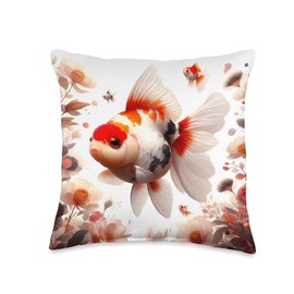 Goldfish Lovers Decor Calico Oranda Fancy Goldfish Breeders Keeper Design Throw Pillow, 16x16, Multicolor