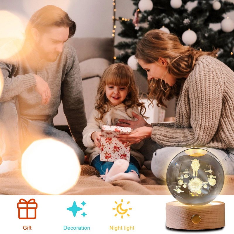 3D Solar System Crystal Ball with LED Colourful Night Light