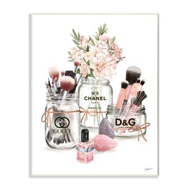 Stupell Industries Fashion Cosmetic Brushes in Glam Jars, Designed by Ziwei Li Wall Plaque, 13 x 19, Grey