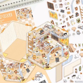 4 Set DIY 3D House Stickers Kit for Adults | Creative Stress Relief Art Therapy Crafts | Build Miniature Home Decor with Cute Cartoon Scenes Stickers for Teens & Adults