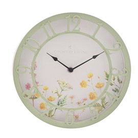 Country Living - Sage Floral Outdoor Clock - Indoor & Garden Homeware and Gifting - Spring / Countryside Theme Home Decor - Designed for Outside Use - Height: 25cm x Width: 25cm