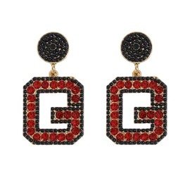 Game Day Earrings Football Sports Team Spirit Earrings Crystal Rhinestone Beaded Jewelry Gifts for Sport Fans-Team G red