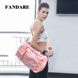FANDARE Travel Bag Sport Duffel Bag Gym Tote Bag Large Capacity Overnight Handbag Ultra-Light Waterproof Shoulder Crossbody Bag for Sport Weekender Gym Hospital Vacation for Men Women Pink