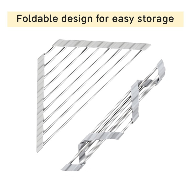 Kitchen Stainless Steel Corner Caddy Triangle Dish Drying Rack for