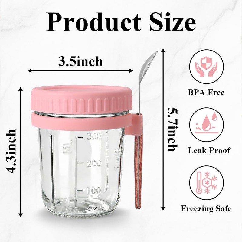 JBESUHI 4 Pack 16 Oz Glass Overnight Oats Containers with